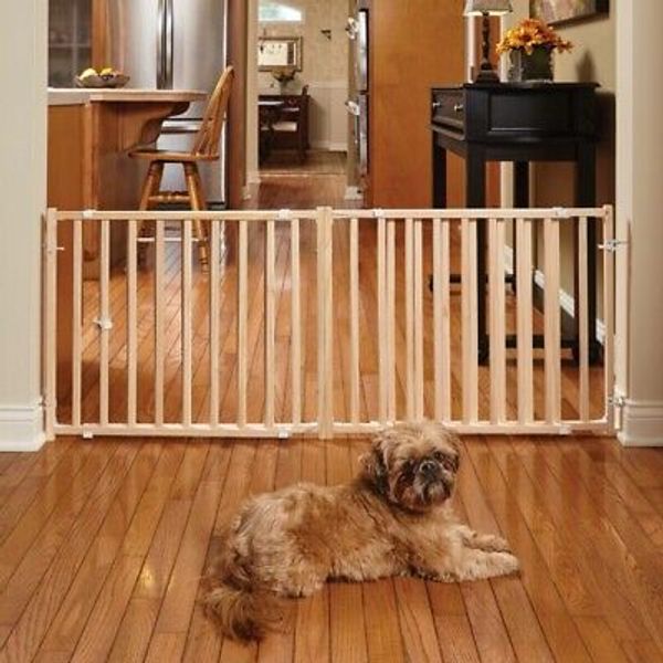 Pets Extra-Wide Wooden Dog Gate 24" High Pet Gates Expands Strong Natural Wood