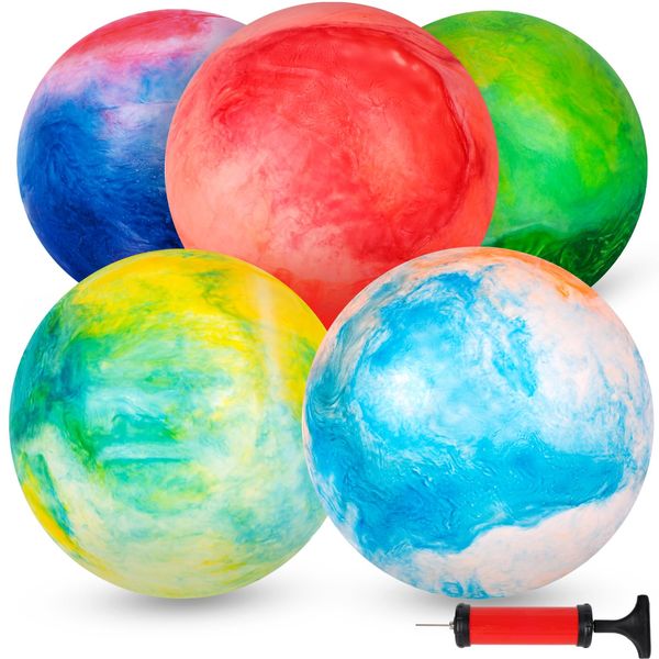 3 otters 5PCS Bouncing Ball with Pump, 15inch Inflatable Kick Ball Game Ball Marbleized Bouncy Balls Rubber Bouncing Sensory Balls for Kids