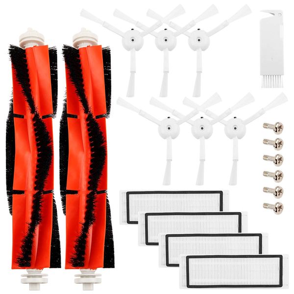 ABC life Zubehör für Xiaomi Saugroboter, 2 Zentralbürste& 6 Seitenbürste& 1 Reinigungshilfe& 4 HEPA Filters,Staubsauger-teile Ersatzteile für Xiaomi Mi Robot und Cleaner Roborock S50 S51 S6(19-Teilig)