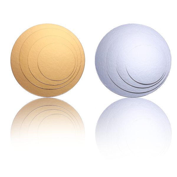 Miss Bakery's House® Cake Board 2 mm - Ø 15 + 20 + 25 + 30 cm (4er Set) - Silber&Gold - rund - Tortenunterlage beschichtet - beidseitig verwendbar