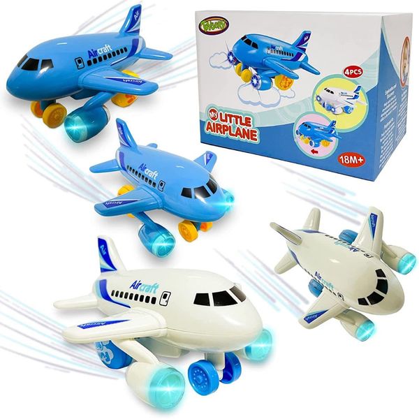 Toysery Push and Go Toddler Airplane Toy for Boys & Girls. Set of Four Friction Toy Airplanes with Flashing Lights & Airplane Sound, Plane Gift Toys for Kids Ages 18 Months Old and Above