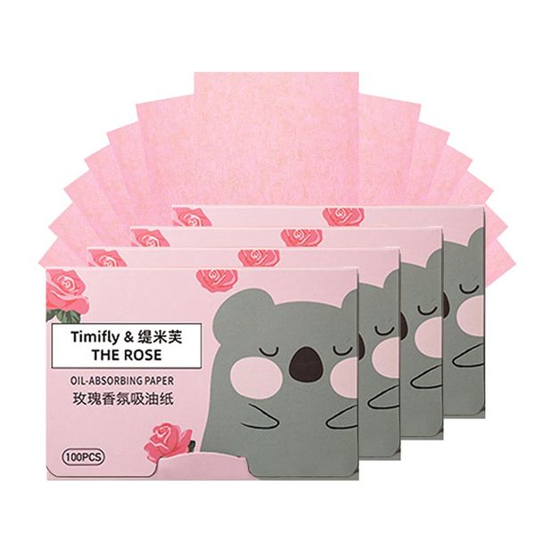 4 Piece Face Blotting Paper Set, 400 PCS Blotting Paper for Oily Skin Care, Blotting Papers, Natural Oil Absorbing Sheets, Oil Blotting Paper, Face Blotting Papers, Face Oil Blotting (Pink)