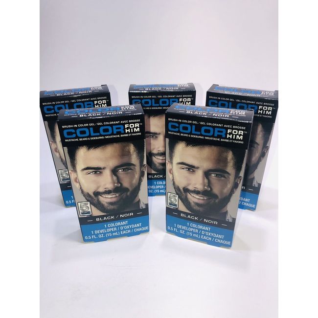 5 Pack COLOR FOR HIM BRUSH IN COLOR GEL BLACK MUSTACHE BEARD SIDEBURNS FOR HIM