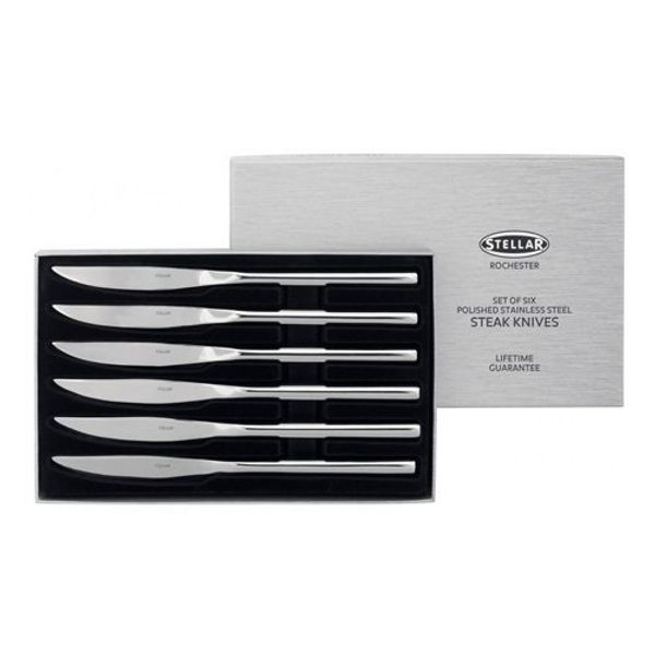 Stellar Rochester BL25 Set of 6 Stainless Steel Steak Knives in Gift Box