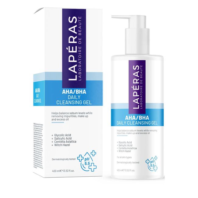 Lapéras Aha Bha Daily Cleansing Gel, Glikolik Asit Salisilik Asit içeren Akne Karşıtı Makyaj Arındırıcı Günlük Yüz ve Vücut Temizleme Yıkama Jeli, 400 ml