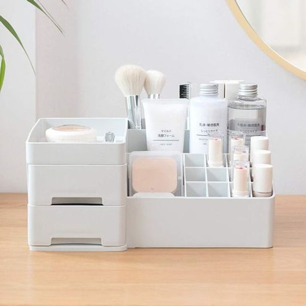 ETRAVEL Makeup Box, Cosmetic Storage Box, Drawer, Divider, Storage Case, Cosmetic Storage, Small Item Storage, Scandinavian Style, Simple, Tabletop Storage (White)