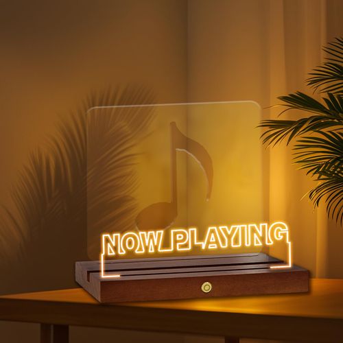 Homsewit Now Playing Vinyl Record Stand, Wooden LED Vinyl Album Display Storage, Light Up Acrylic Music Collection Holder