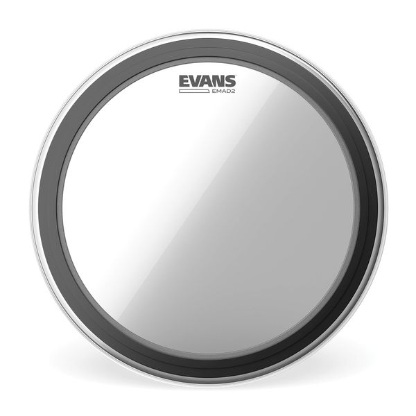 Evans EMAD2 Clear Bass Drum Head, 22” – Externally Mounted Adjustable Damping System Allows Player to Adjust Attack and Focus – 2 Foam Damping Rings for Sound Options - Versatile for All Music Genres