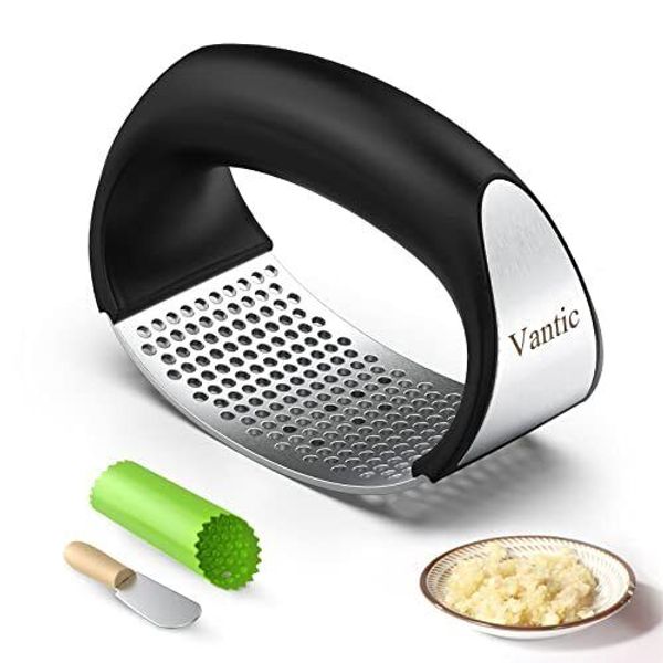 Garlic Press Rocker Stainless Steel Garlic Mincer Crusher And Green Peeler