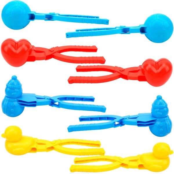 Fahacop 8 Pcs Snowball Maker Clips with Handle Duck Snowman Heart Football Shape Snowball Maker Toys for Kids Adults Winter Snow Fight Games Beach Sand Castle