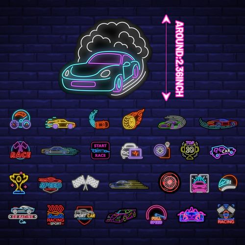 120PCS Neon Race Car Stickers, Race Car Party Favors Birthday Party Decorations Racing Decor Racing Vinyl Waterproof Stickers for Water Bottle Laptop Luggage Helmet