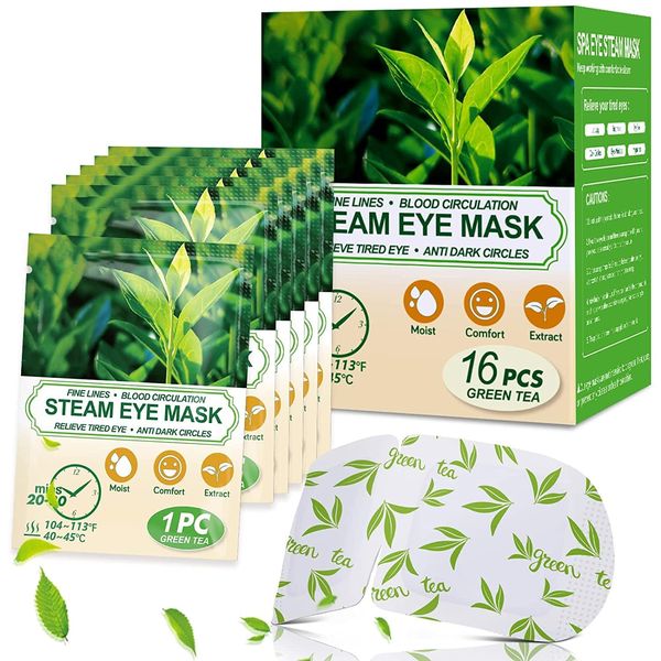 BeMyLady Heated Eye Mask for Fast Relief of Dry Eyes 16Pcs Self Heating Eye Mask Eye Treatment Steam Eye masks for sleeping, Dry Eyes, Travel Essentials, Bedroom Accessories, Idea Gifts (Green Tea)