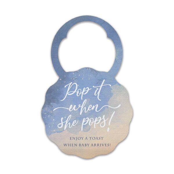 Summer-Ray 50pcs Pop it When She Pops Mini Champagne Baby Shower Tags Wine Bottle Tags in Watercolour Design (Blue Galaxy)