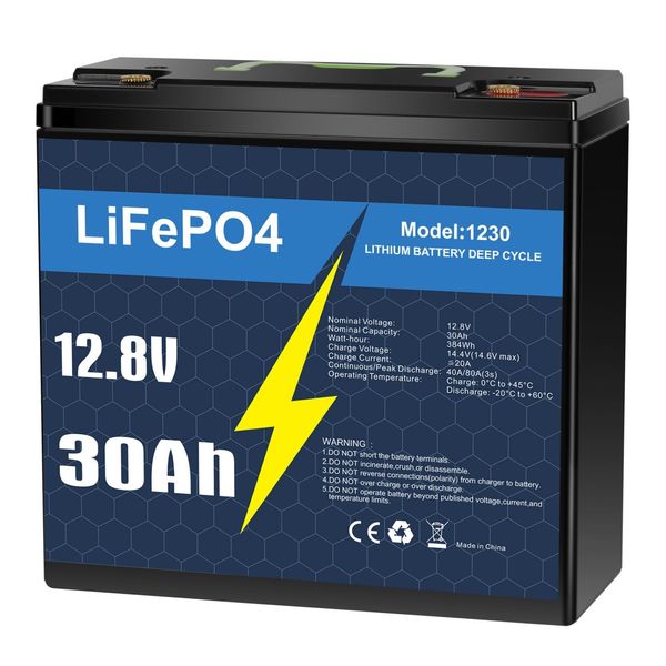 12V 30Ah LiFePO4 Lithium Battery Built-in 30A BMS for RV Off-grid Trolling Motor