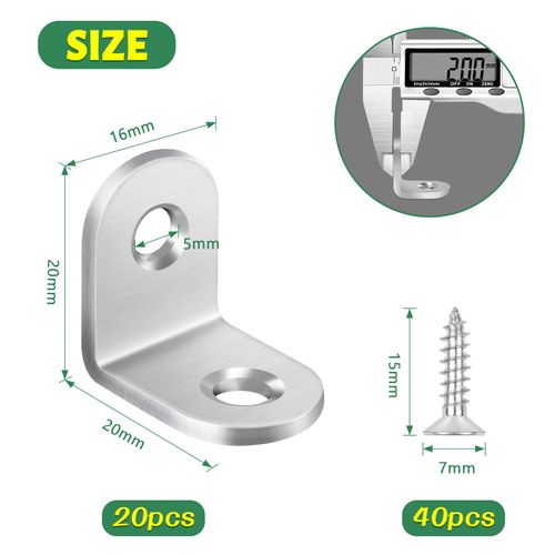 Bolatus 20Pcs Small Brackets 20x20x16mm L Brackets Stainless Steel Angle Brackets with Screws, Corner Bracket for Wood Furniture Desk Drawer