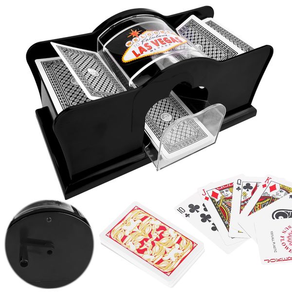 Kartenmischmaschine, Manual Card Shuffler 2 Deck With Hand Crank, Mischmaschine Karten Kartenmischer, Poker, Skip Bo & viele weitere Karten - Mischmaschine für die perfekte Mischpause. (Schwarz)