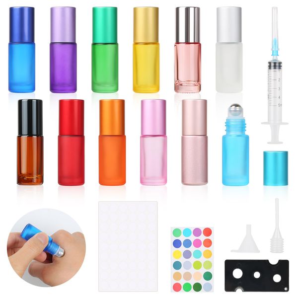 Omsscun 10ml Roller Ball Bottles for Essential Oils, 10Pcs Frosted Glass Roll Bottles with Stainless Steel Ball for Essential Oils, Aromatherapy, Fragrance