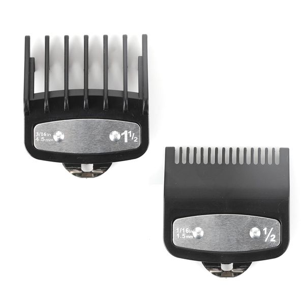 2 Pcs Clipper Guards Compatible with Wahl Clippers 0.5 1.5 with Metal Clip, Cordless Clipper Cutting Guards 1/16 Inch and 3/16 Inch Replacement Guards Guide Combs Set, Standard Fitting Attachment Comb