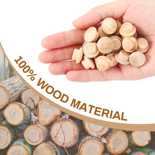 200 Pieces Wood Plugs Screw Hole Plugs Button Screw Plug Wooden Button Plugs Hole Plugs Mushroom Wood Caps Wood Screw Covers Wooden Screw Plugs Hardwood Hole Plugs for Locking Hole(3/8 Inch)
