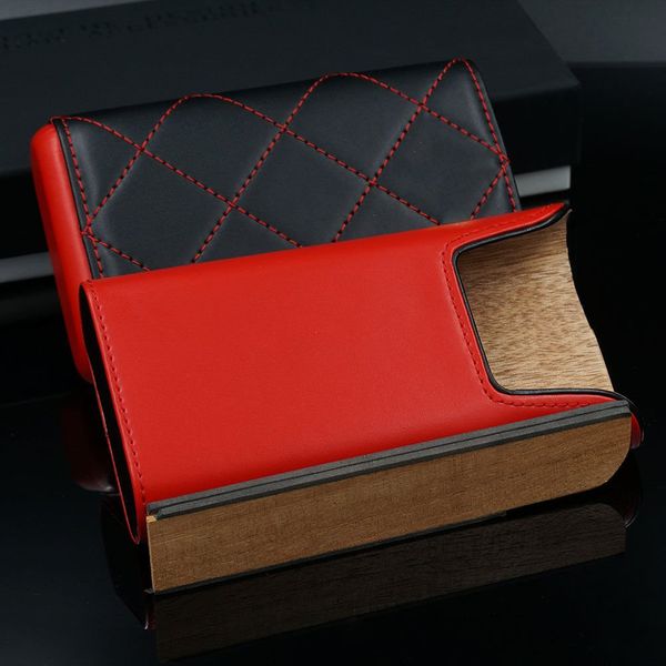 cigar in style Adjustable Red Black Leather Cedar Wood Cigar Case Holder Humidor