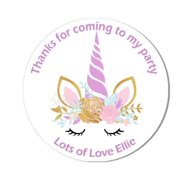 Personalised Unicorn Mixed Birthday Stickers for Party Thank You Sweet Cone Bags Labels 3.7cm or 4.5cm