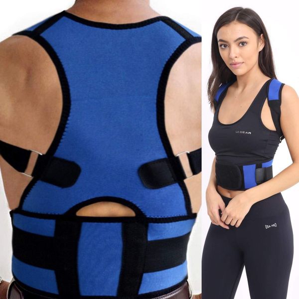 Posture Corrector Deluxe, Magnetic, Adjustable Straps, Neoprene, Four Colours (3XL, Blue)