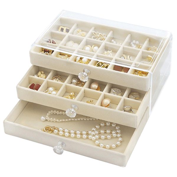 Terafeels Acrylic Jewelry Box for Women with 3 Drawers Adjustable Jewelry Organiser Box for Rings Earrings Necklace Stackable Jewelry Tray Earrings Storage Box Makeup Cosmetic Storage Case, 1505