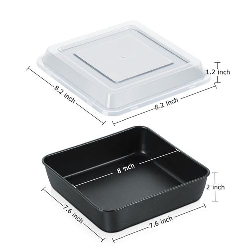 E-far 8x8 Inch Square Baking Pan with Lid Set, Nonstick Square Cake Pans Metal Bakeware for Oven Cooking Lasagna Brownies, Stainless Steel Core & Easy Release, 2 Pieces(1 Pan+1 Cover)