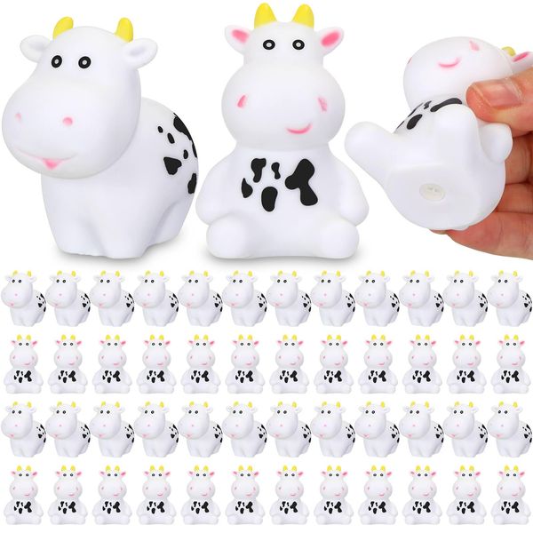 Sonwyoung 48 Pcs Rubber Cow Bulk Baby Bath Toy Squeak Floating Cow Toy Animal Rubber Cow Animals Swimming Bathtub Toy Figures Decorations for Birthday Cake Wedding Decor Party Favor Supplies