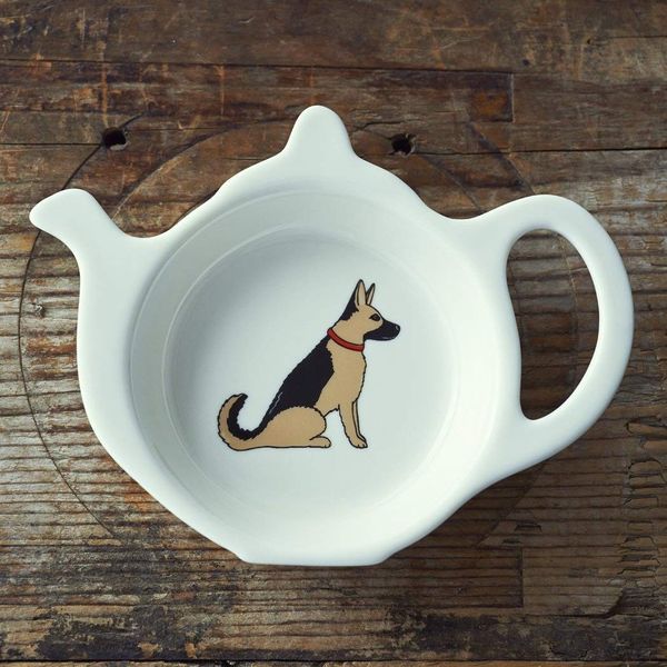 Sweet William Teabag Dish, Teapot Shape, German Shepherd