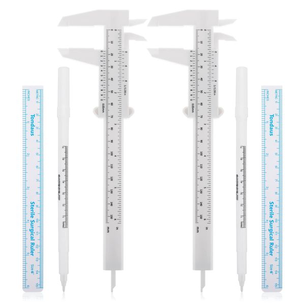 6Pcs Eyebrow Mapping Tools, 2Pcs Eyebrow Measuring Ruler 2Pcs White Marker Pen with 2Pcs Paper Ruler, Skin Marker Eyebrow Makeup Position Mark Tools