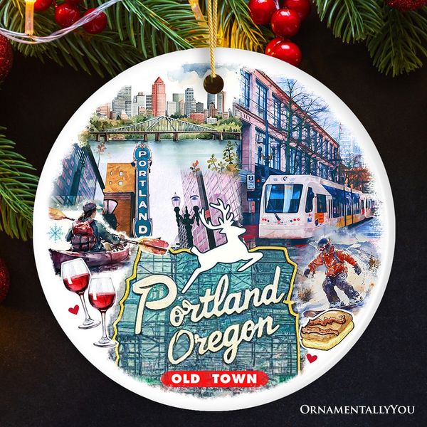 Artistic Portland City Ceramic Art Ornament, Oregon Souvenir and Christmas Gift - Circle