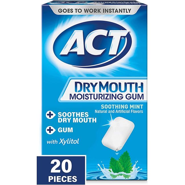 ACT Dry Mouth Moisturizing Gum, 20 Pieces, With Xylitol, Sugar Free Soothing...