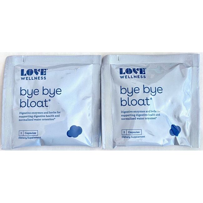 Lot of 2 Love Wellness BYE BYE BLOAT Digestive Enzymes 2 Capsules Ea. BB 04/2024