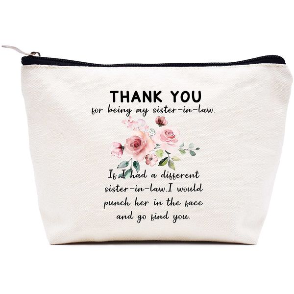 LIBIHUA Thank You for Being My Sister In Law - Funny Sister-In-Law Gift Unique Family Gag Birthday Christmas Novelty Present Ideas – Makeup Bag Cosmetic Travel Pouch, Makeup237-thank