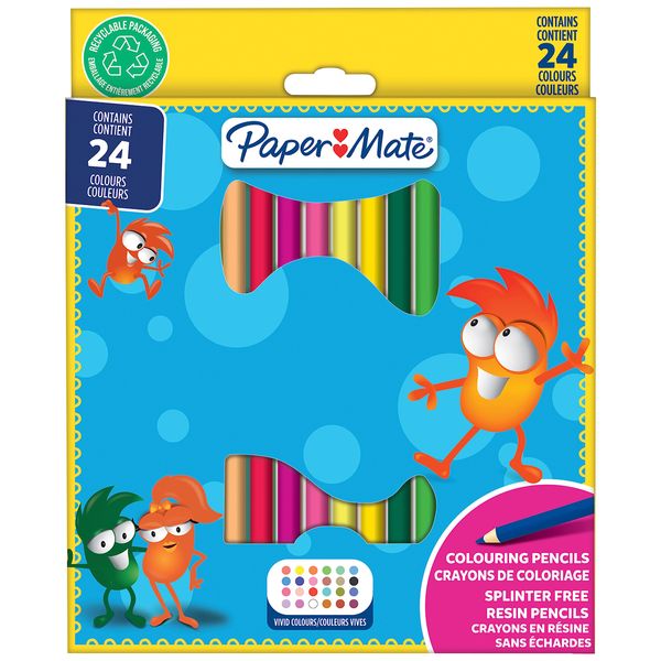 Paper Mate Children's Colouring Pencils | Pre-Sharpened Coloured Pencils | Assorted Colours | 24 Count