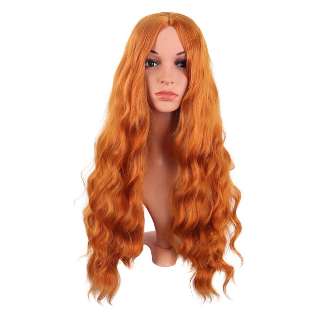 MapofBeauty 28 Zoll/70 cm Länge Wavy Synthetische Faser Lockige Haarfasern Ersatz Perücke für Partys Cosplay Täglich Perücke (Orange)