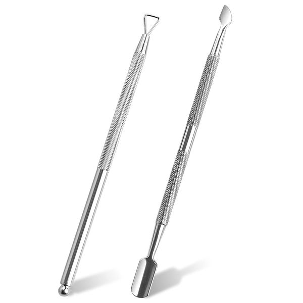 Fishing Fun Cuticle Pusher, 2 Pcs Stainless Steel Cuticle Pusher Tool,Double End Manicure Pedicure UV Gel Nail Polish Remover Tool for Fingernails and Toenails, Silver