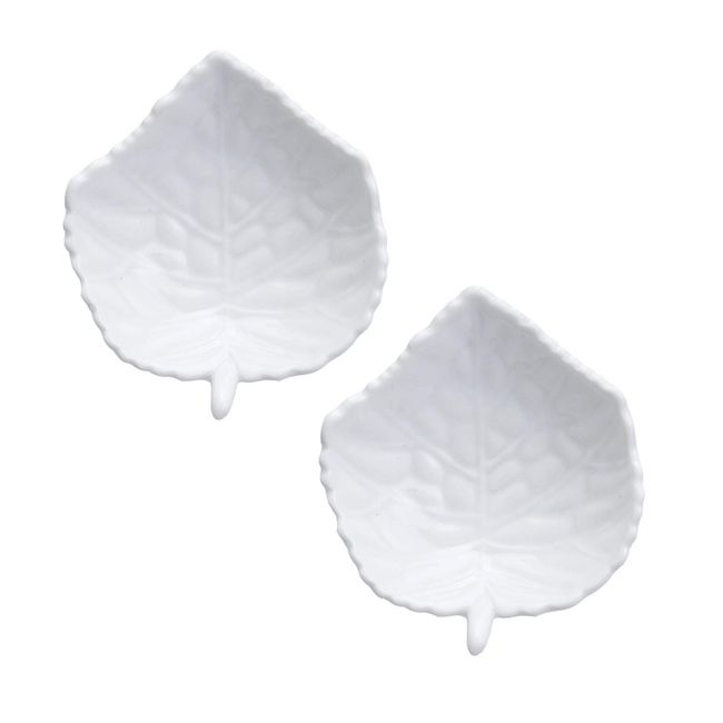 HIC Kitchen Tea Bag Holder Resting Caddy, Fine White Porcelain, Leaf Design, Set of 2