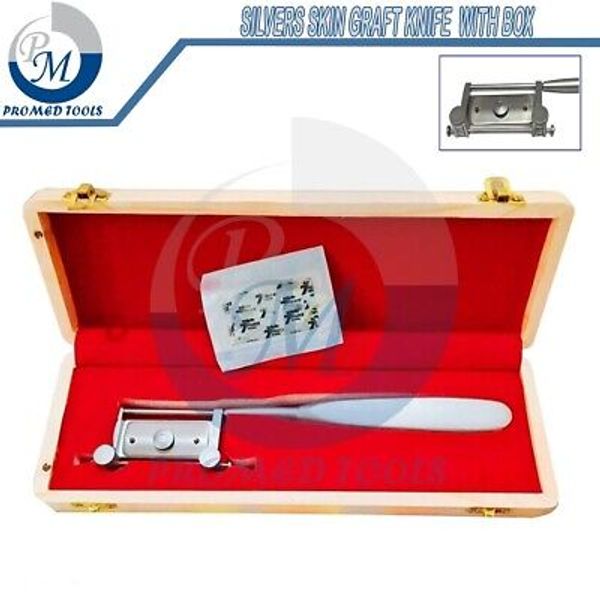 Silver Skin Graft Knife Handle with Dermatome Skin Blade Surgical Instrument Kit