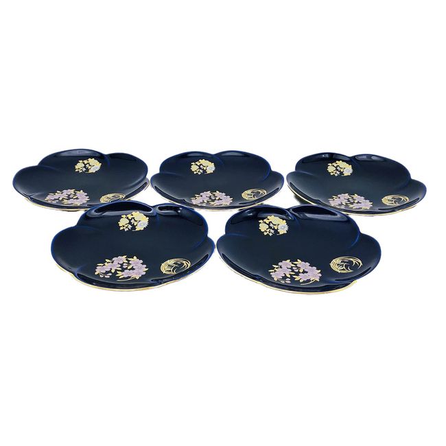 Koransha R3003-FS4 R3003-FS4 Famous Dish, Ruri Hanamaru Crest, 5 Piece Set