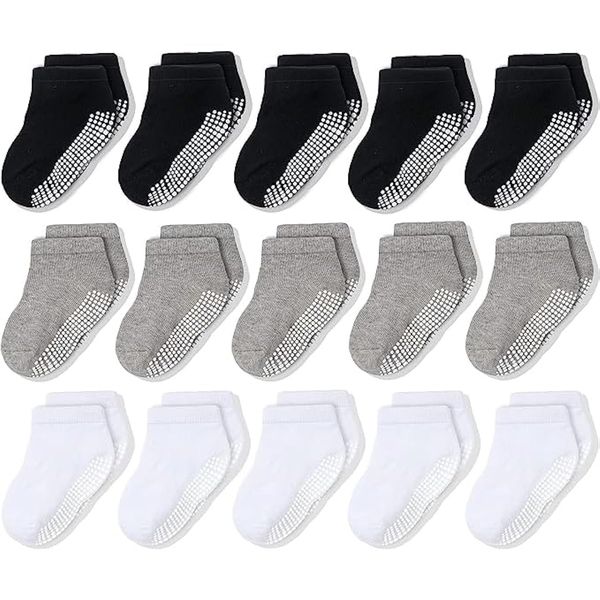 CozyWay Non Slip Ankle Baby Socks Toddler Socks with Grips Low Cut Socks for Baby Girls Boys 15 Pairs 1-3 Years