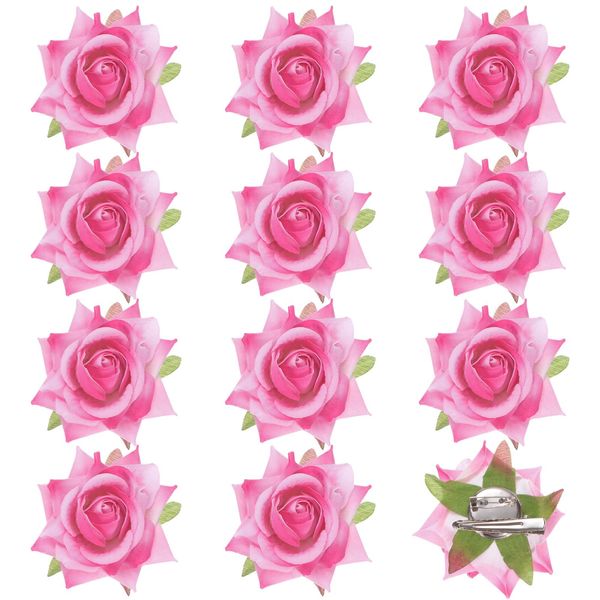 M METERXITY 12-Pack Rose Hair Clips, 2.56 Inch Flower Hairpin Cloth Floral Brooch for Bridal Wedding/Party/Women Hair Accessories, Hair Flowers Headpiece Floral Hair Pins [6.5cm, Light Pink]