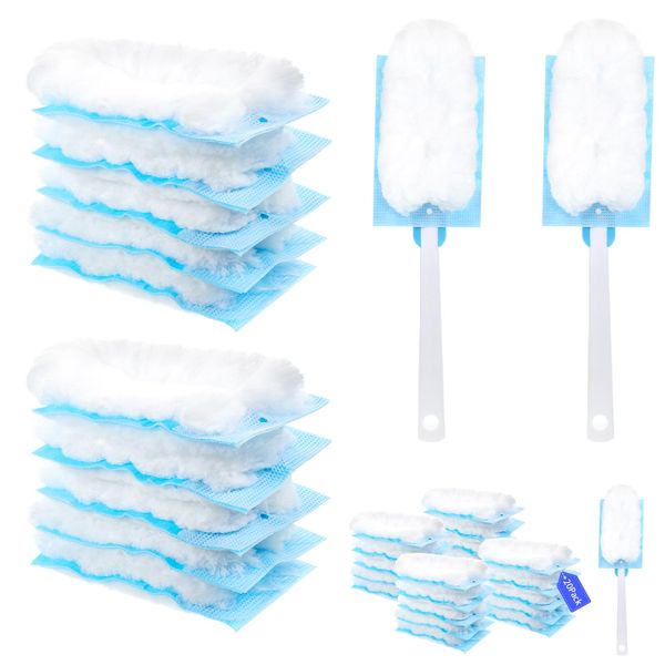 Fluffy Dusters Magnet Refills, 20PCS Duster Removal Refill Kit with 2 Handle, Refill Dust for Cleaning, Disposable Blue Electrostatic Duster Heads for Home Office