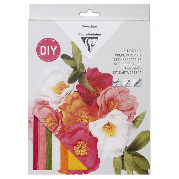 Clairefontaine - Ref 97705C - Bunch of Flowers Crepe Paper Kit - 4 x Stencils, 1 x Adhesive Tape, 10 x Wooden Sticks, 6 x Sheets of 160gsm Florist Crepe Paper