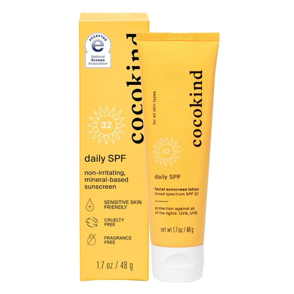 Cocokind Daily SPF, Facial Sunscreen, Mineral Sunscreen with Zinc Oxide, Unscented, Reef Safe Sunscreen with SPF 32 Protection