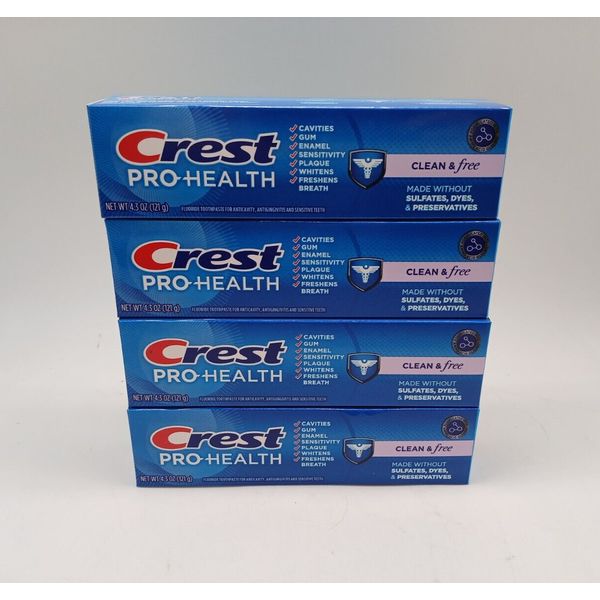 Crest Pro Health Clean & Free Fluoride Toothpaste 4.3 Oz Each, 8 Pack