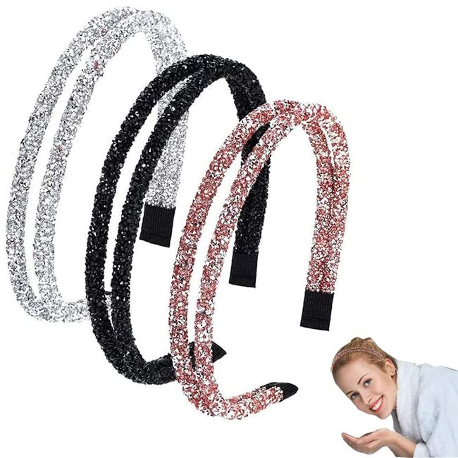 3 Stück Haarreifen Mädchen,Glitter Strass Stirnbänder, Haarreifen Damen Dünn, Haarschmuck Hochzeit, Haarreifen Damen Glitzer, mit Strass und Kristall, für Frauen Mädchen Haarschmuck