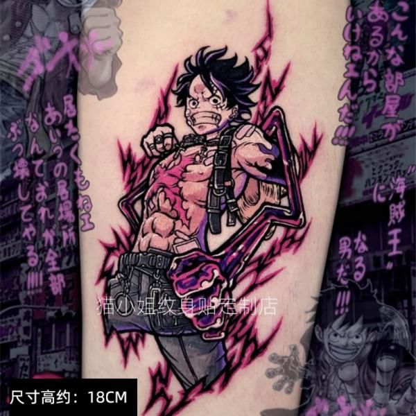 Miss Cat Anime One Piece Luffy Flower Arm Tattoo Sticker Cool Simulation Tattoo Waterproof