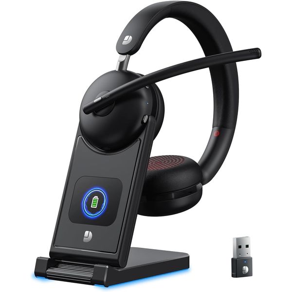 Wireless Headset with Mic for Work,Noise Cancelling, 10Min Fast Charge